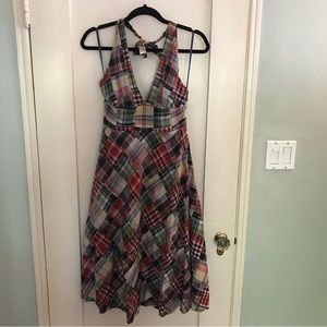 J Crew plaid, patchwork halter dress
